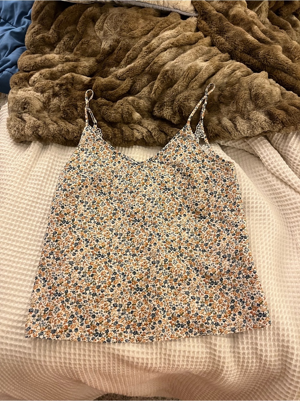 SHEIN Cream Floral Spaghetti Strap Cami with Blue & Orange Accents